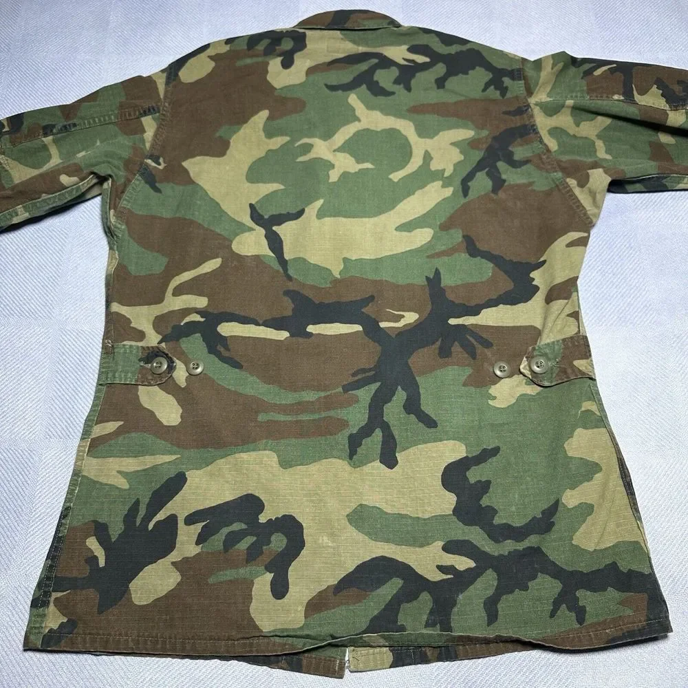 Vintage 1980s Army‎ Woodland Camo Hot Weather Coat Combat BDU Size Small Long